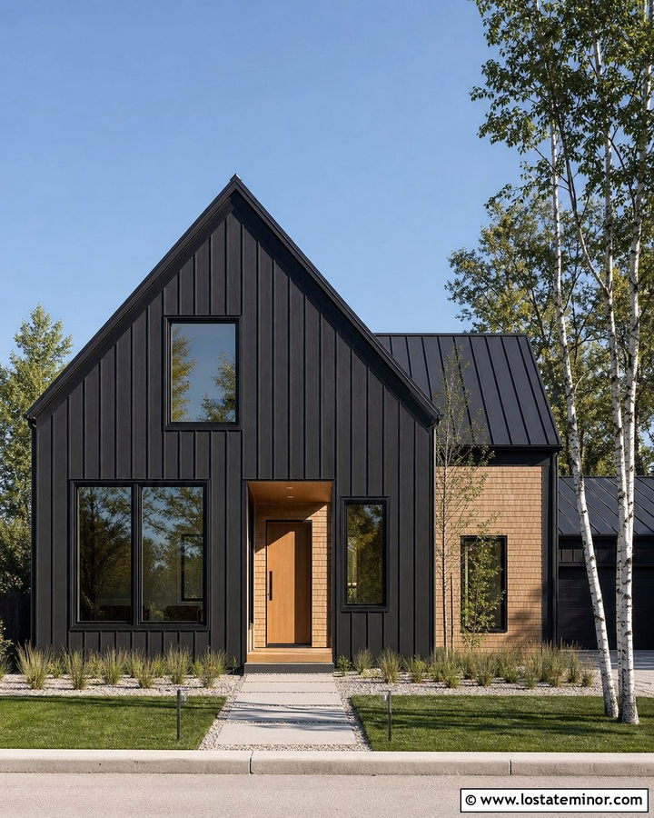 Black Scandinavian House With Light Cedar Shake - 30 Black House Design With Cedar Shake Ideas