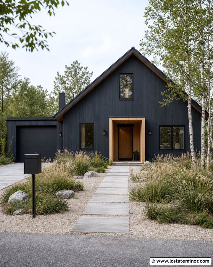 Black Scandinavian House With Minimal Mailbox - 30 Black House Design With Mailbox Ideas