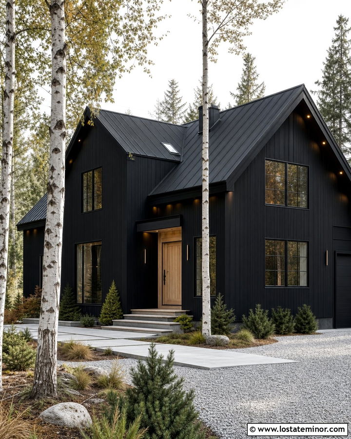 Black Scandinavian House With Minimal Sconces - 30 Black House Design With Lighting Ideas