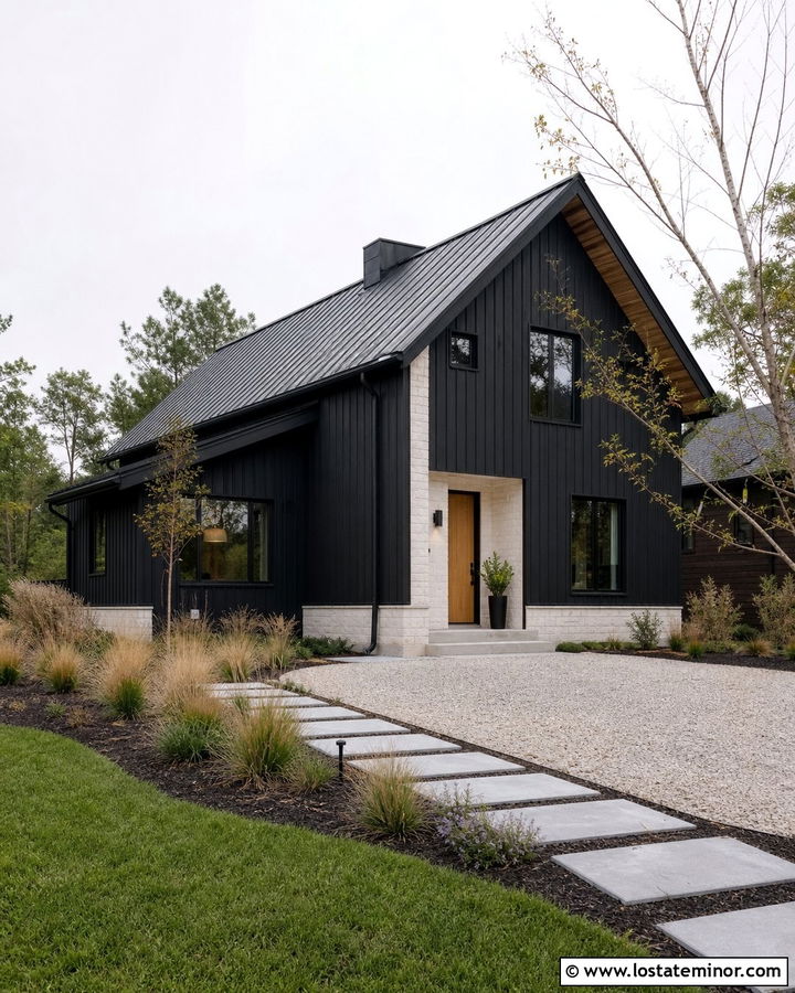 Black Scandinavian House With Pale Stone - 30 Black House Design With Stone Accents Ideas