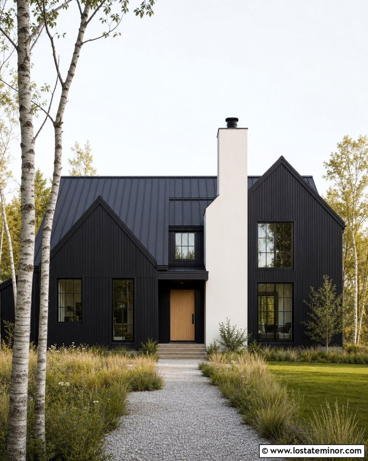 Black Scandinavian House With Stucco Chimney - 30 Black House Design With Chimney Ideas
