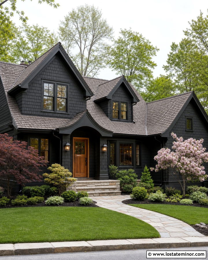 Black Shake Siding With Bronze Windows - 30 Black House Design With Siding Ideas