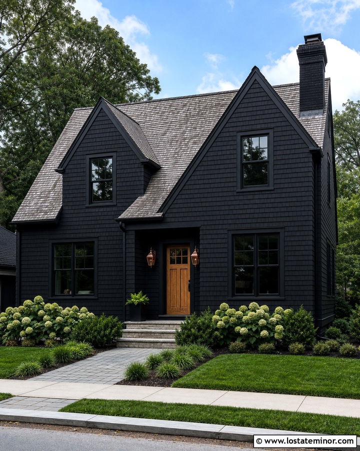 Black Shingle House With Matching Dormers - 30 Black House Design With Dormers Ideas