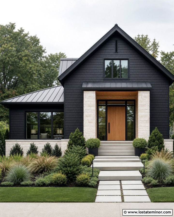 Black Shingle House With White Stone - 30 Stone House Design With Shingles Ideas