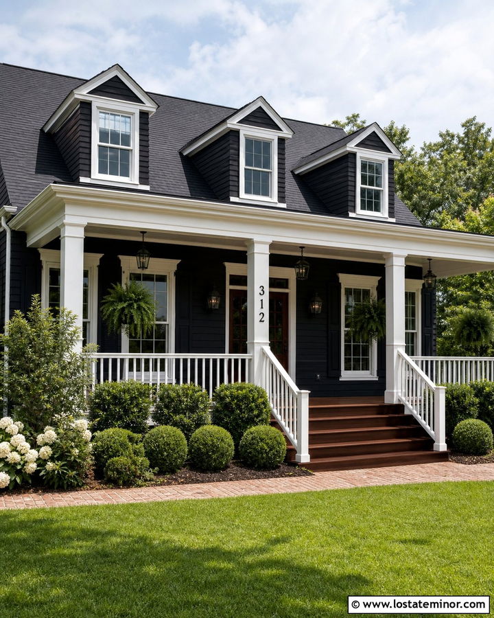 Black Southern House With Column House Numbers - 30 Black House Design With House Numbers Ideas