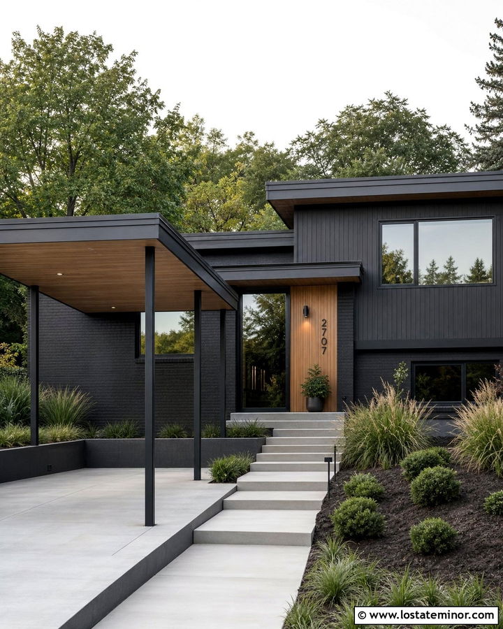 Black Split Level House With Carport - 30 Black House Design With Carport Ideas