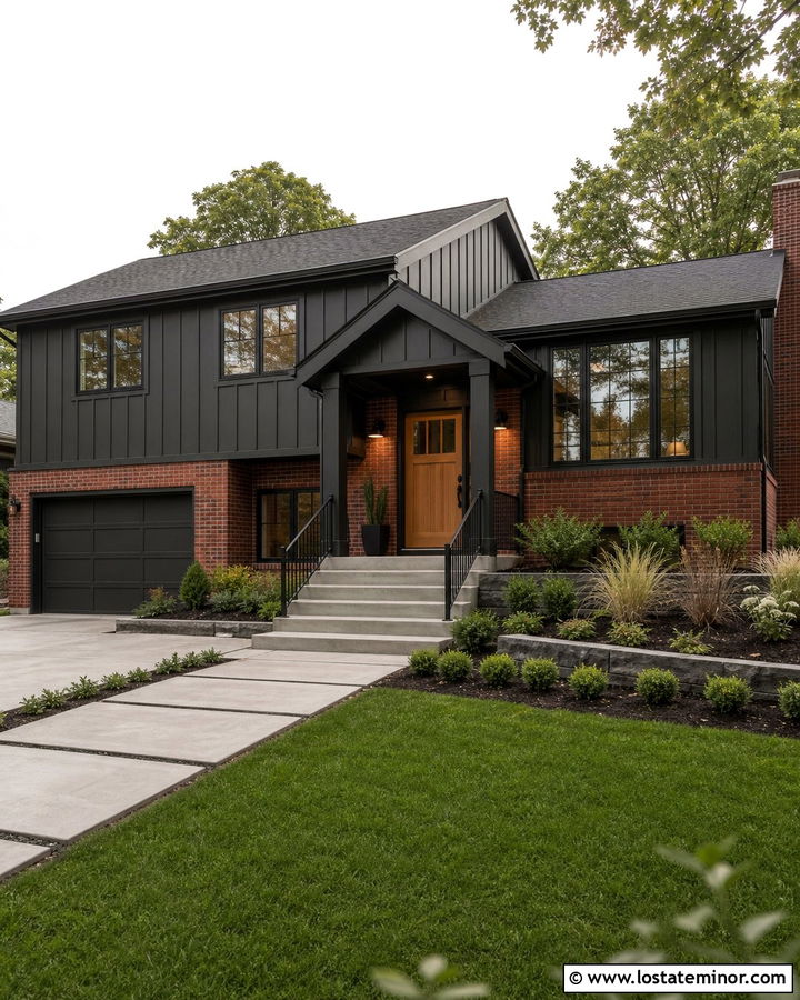 Black Split Level House With Gable Entry - 30 Black House Design With Gables Ideas