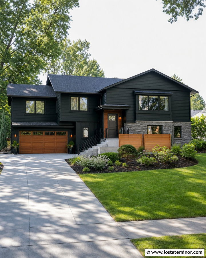 Black Split Level House With Gray Shingles - 30 Black House Design With Shingles Ideas