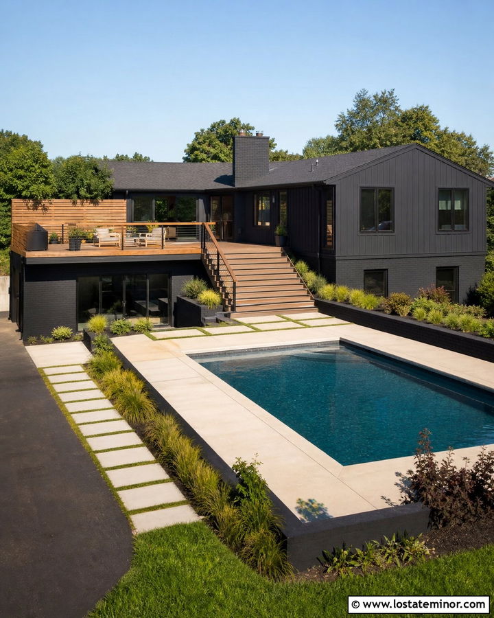 Black Split Level House With Pool - 30 Black House Design With Swimming Pool Ideas