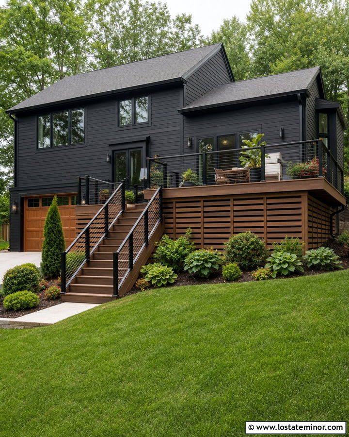 Black Split Level House With Raised Deck - 30 Black House Design With Deck Ideas