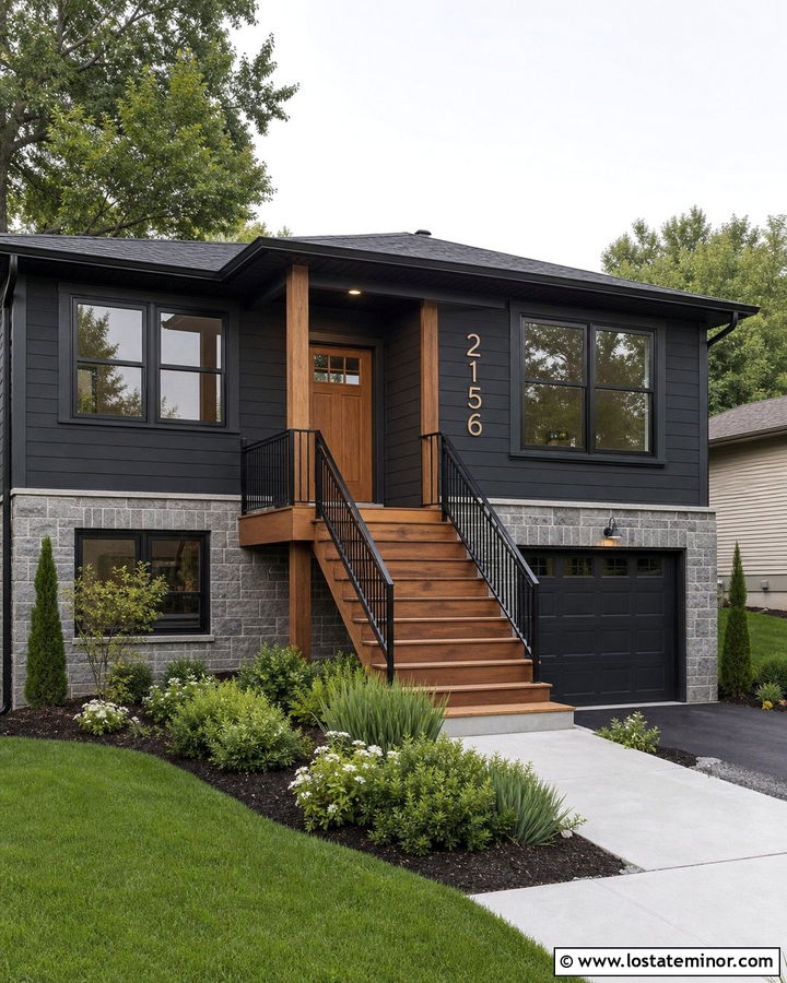 Black Split Level With Raised Front Porch - 30 Black House Design With Front Porch Ideas