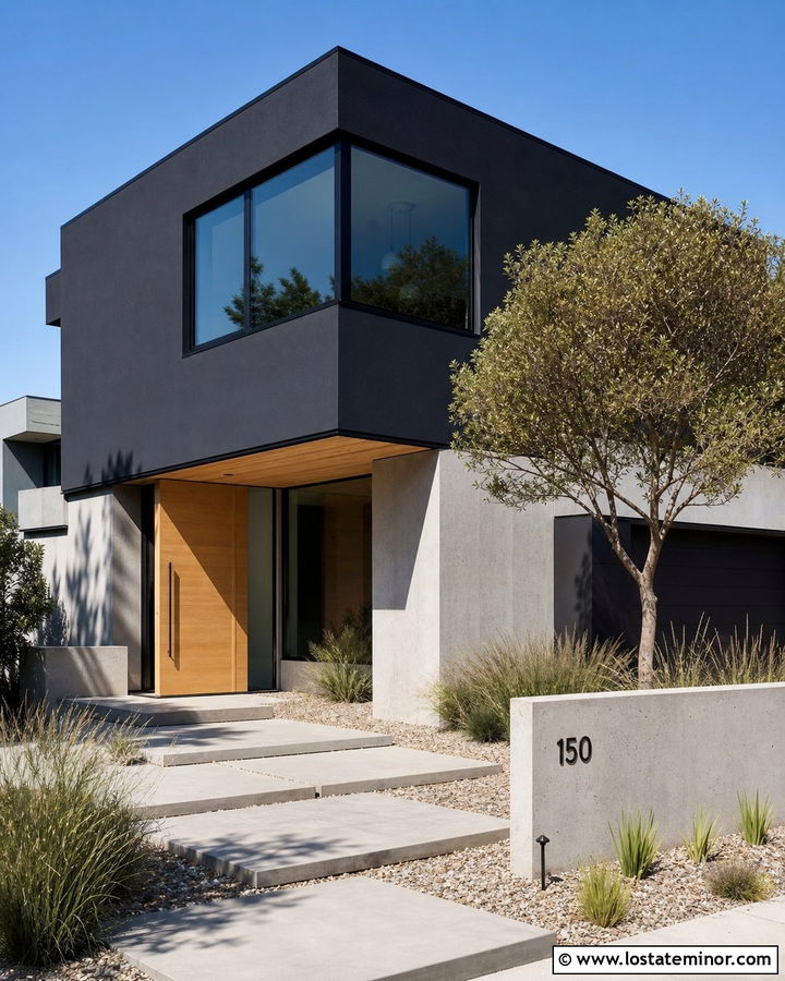 Black Stucco House With Frameless Corner Windows - 30 Black House Design With Window Frames Ideas