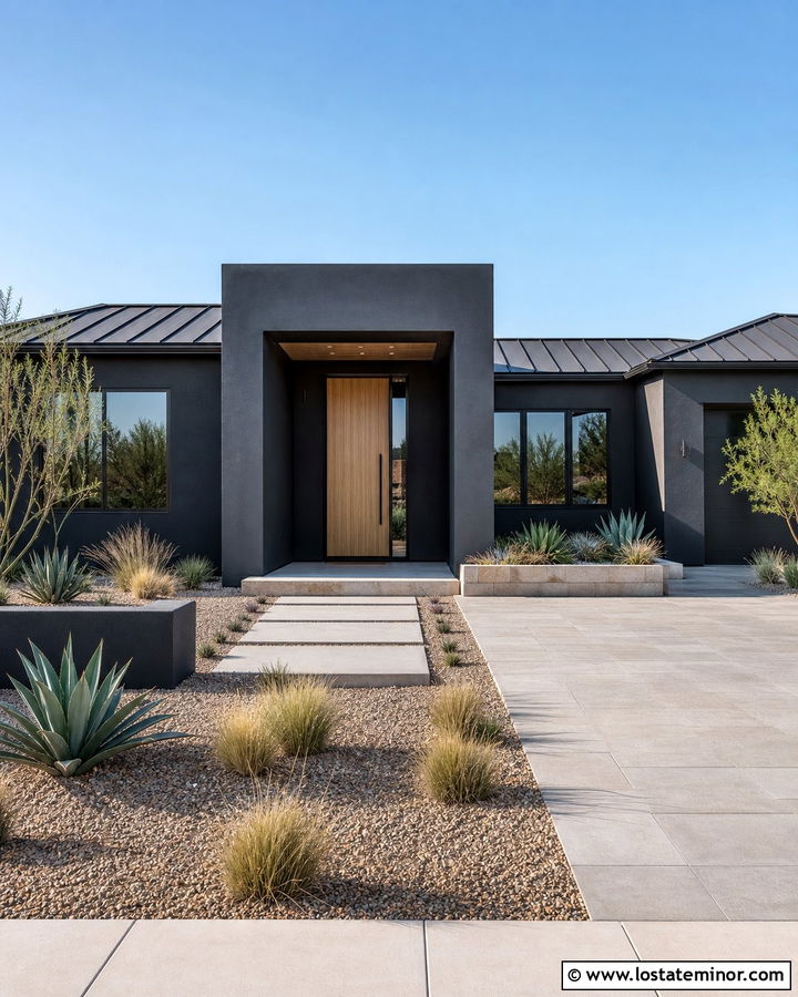 Black Stucco House With Portico - 30 Black House Design With Portico Ideas