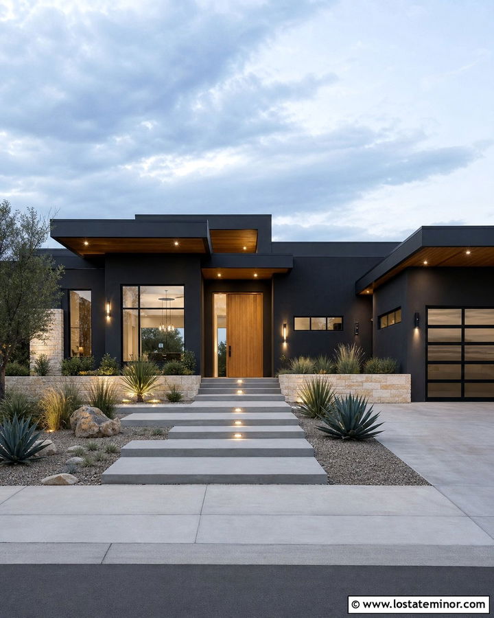 Black Stucco House With Recessed Lighting - 30 Black House Design With Lighting Ideas