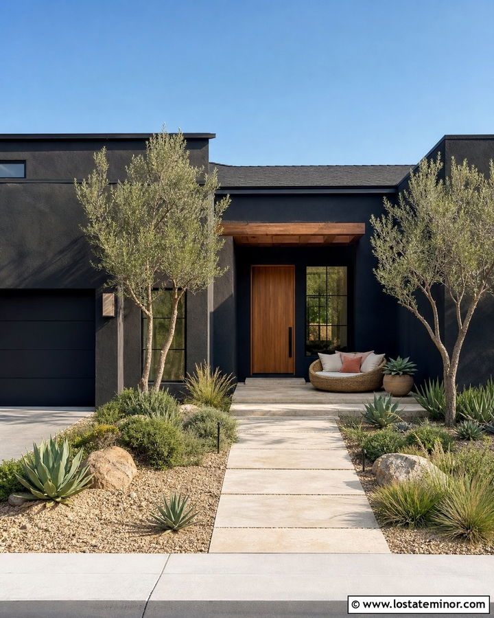 Black Stucco House With Round Daybed - 30 Black House Design With Daybed Ideas