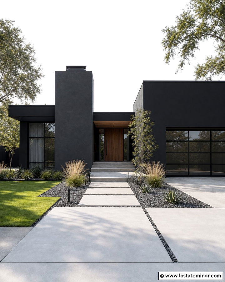 Black Stucco House With Sculptural Chimney - 30 Black House Design With Chimney Ideas