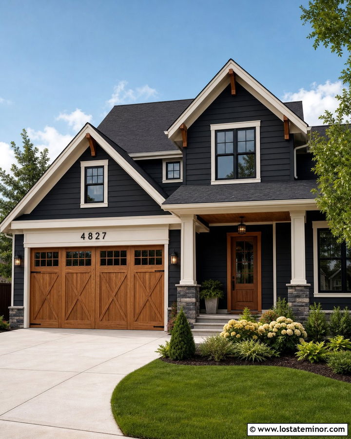Black Suburban House With Garage House Numbers - 30 Black House Design With House Numbers Ideas