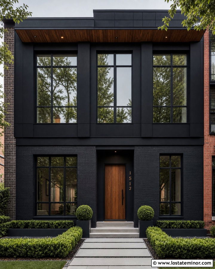 Black Townhouse With Black Brick Wainscoting - 30 Black House Design With Wainscoting Ideas