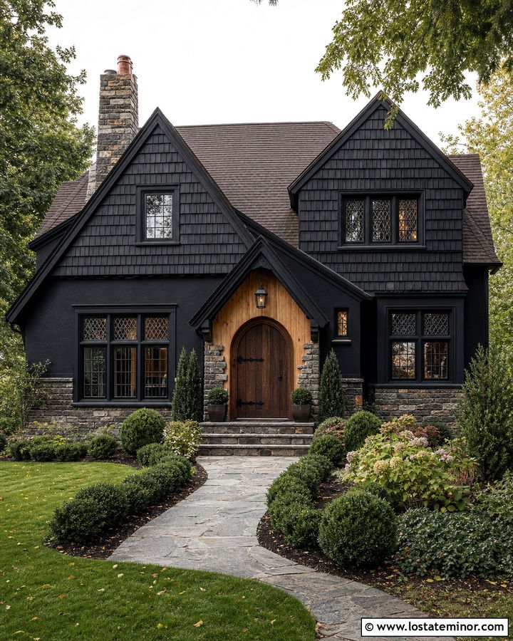 Black Tudor House With Cedar Shake Gables - 30 Black House Design With Cedar Shake Ideas