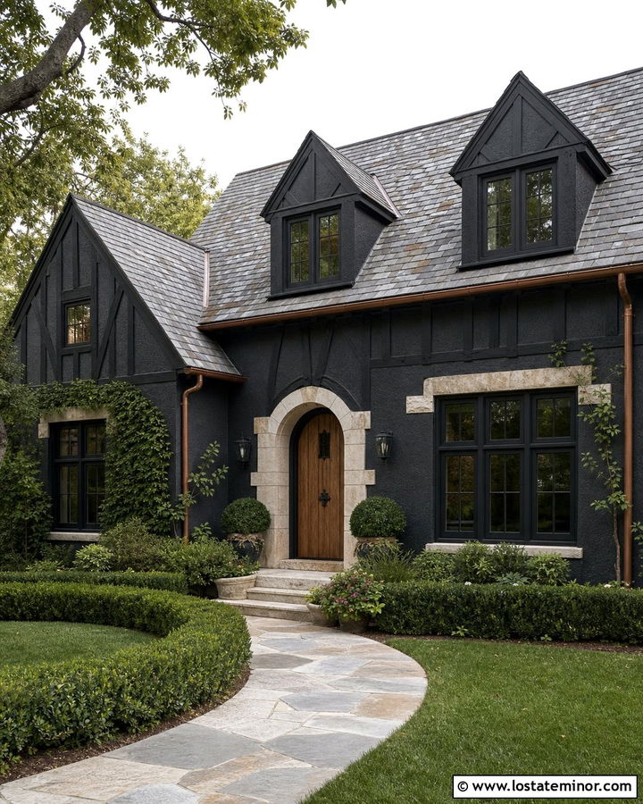 Black Tudor House With Hipped Dormers - 30 Black House Design With Dormers Ideas