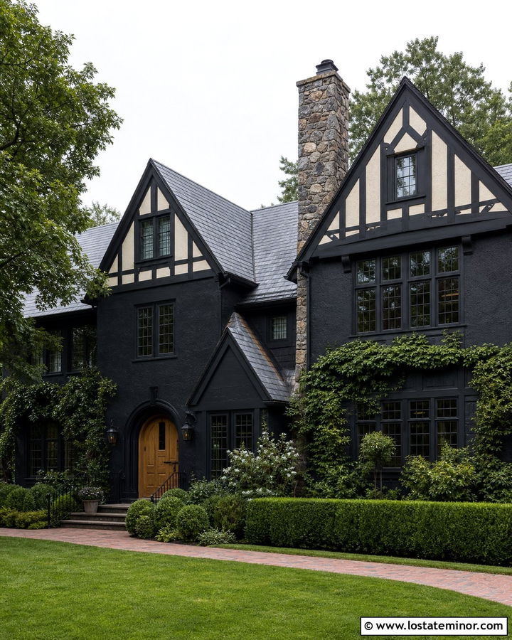 Black Tudor House With Timber Gables - 30 Black House Design With Gables Ideas