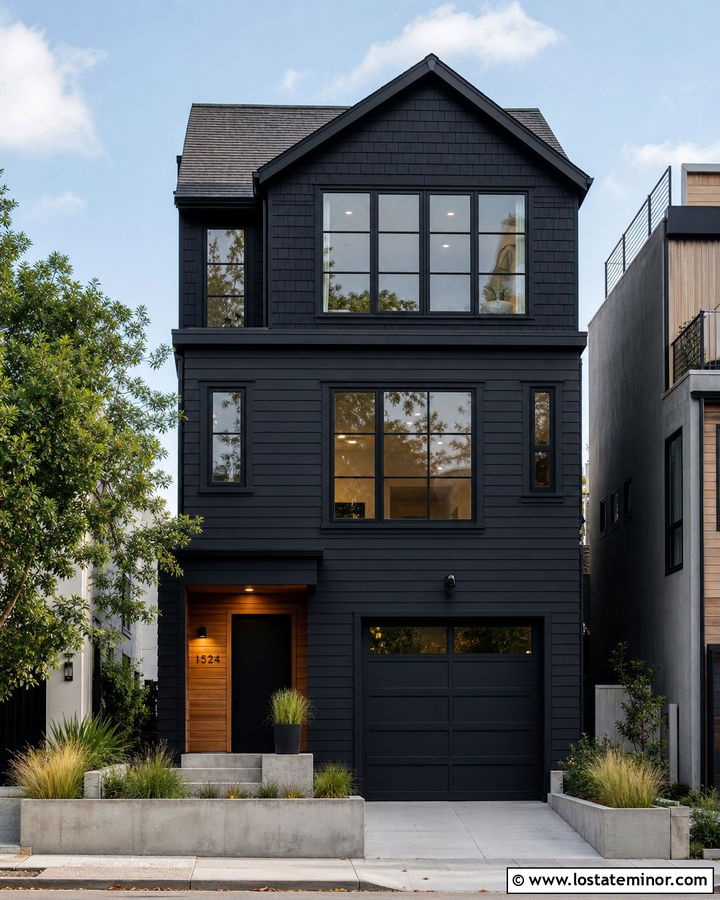 Black Urban House With Shingle Siding - 30 Black House Design With Shingles Ideas