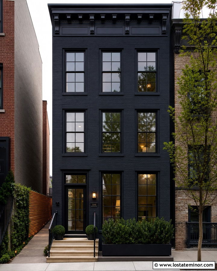 Black Urban Townhouse With Steel Window Frames - 30 Black House Design With Window Frames Ideas