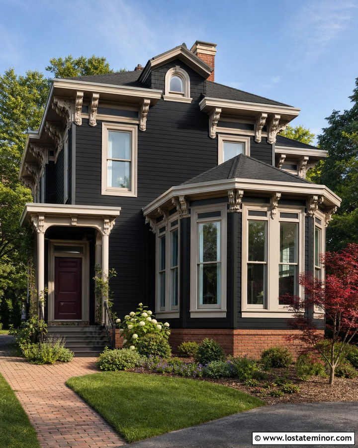Black Victorian House With Bay Sunroom - 30 Black House Design With Sunroom Ideas