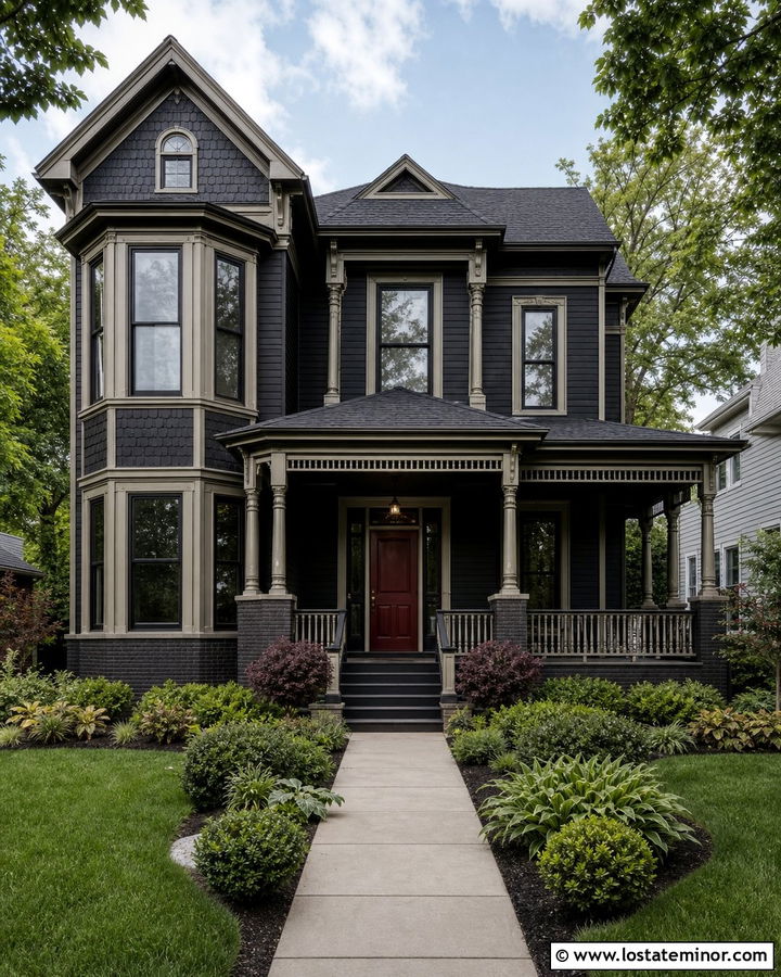 Black Victorian House With Black Brick Wainscoting - 30 Black House Design With Wainscoting Ideas