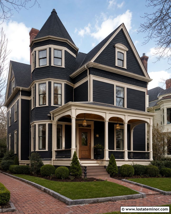 Black Victorian House With Cedar Shake Details - 30 Black House Design With Cedar Shake Ideas