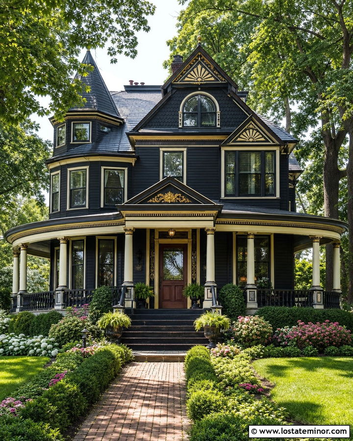 Black Victorian House With Ornate Dormers - 30 Black House Design With Dormers Ideas