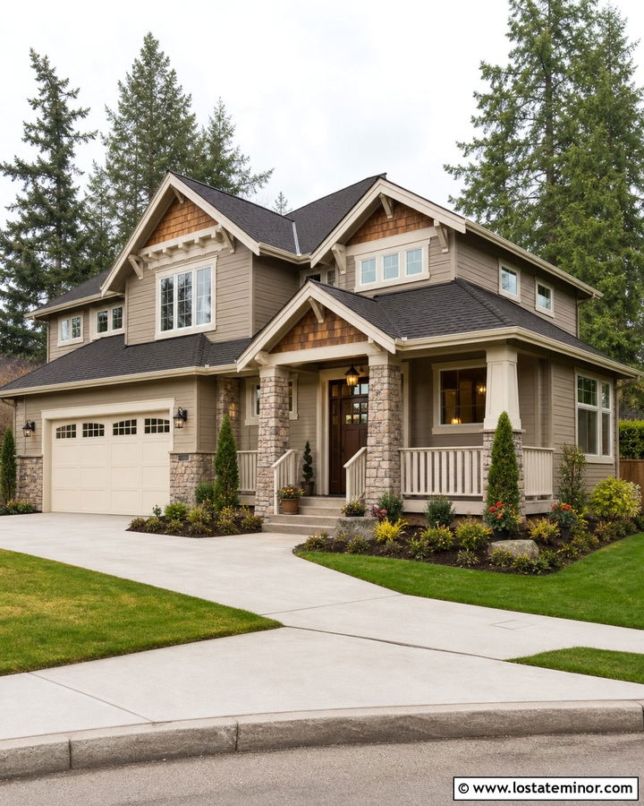 Bleeker Beige Craftsman With Cream Garage Door - 30 Beige House Design With Garage Door Ideas