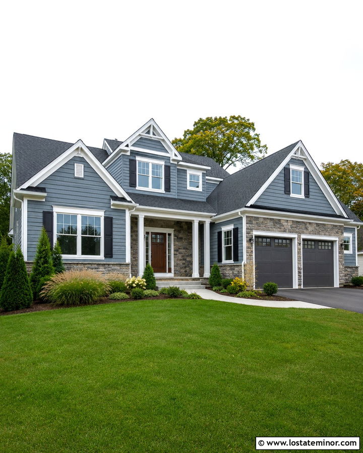 Blue House With Stone Accents - 30 Stone House Design With Accents Ideas
