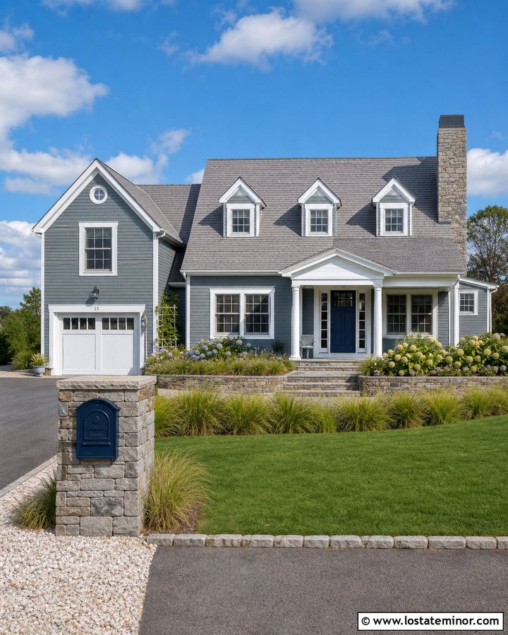 Bluestone Cape Cod House With Navy Mailbox - 30 Stone House Design With Mailbox Ideas