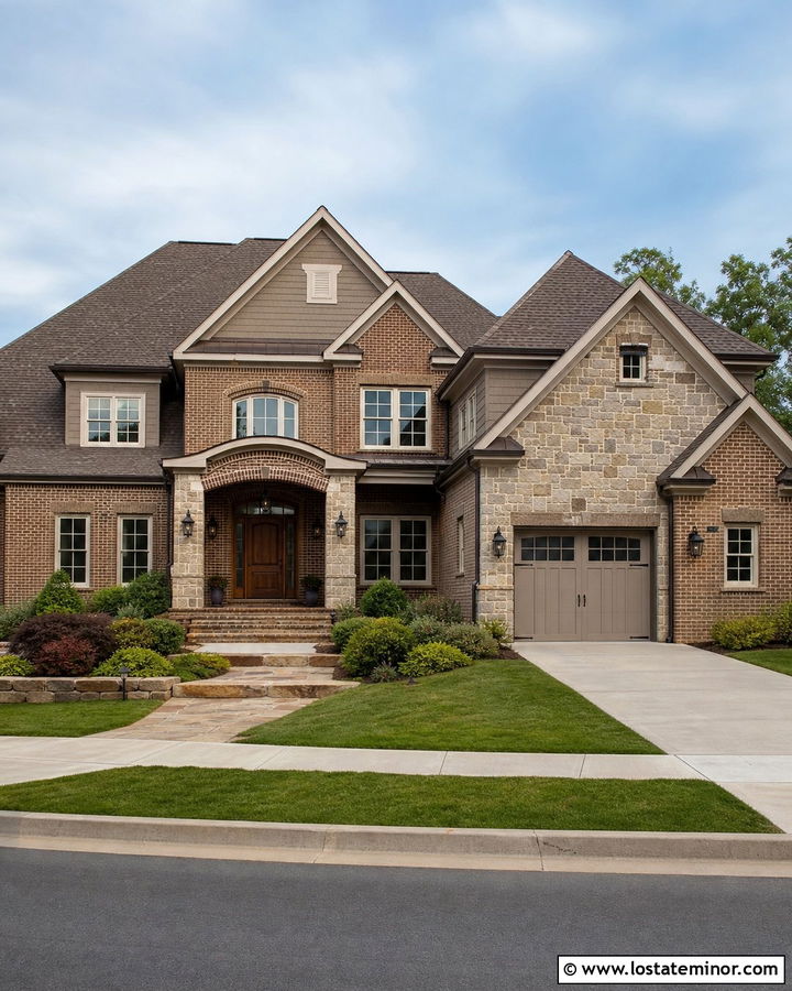 Brick And Stone House With Bronze Lanterns - 30 Stone House Design With Light Fixtures Ideas