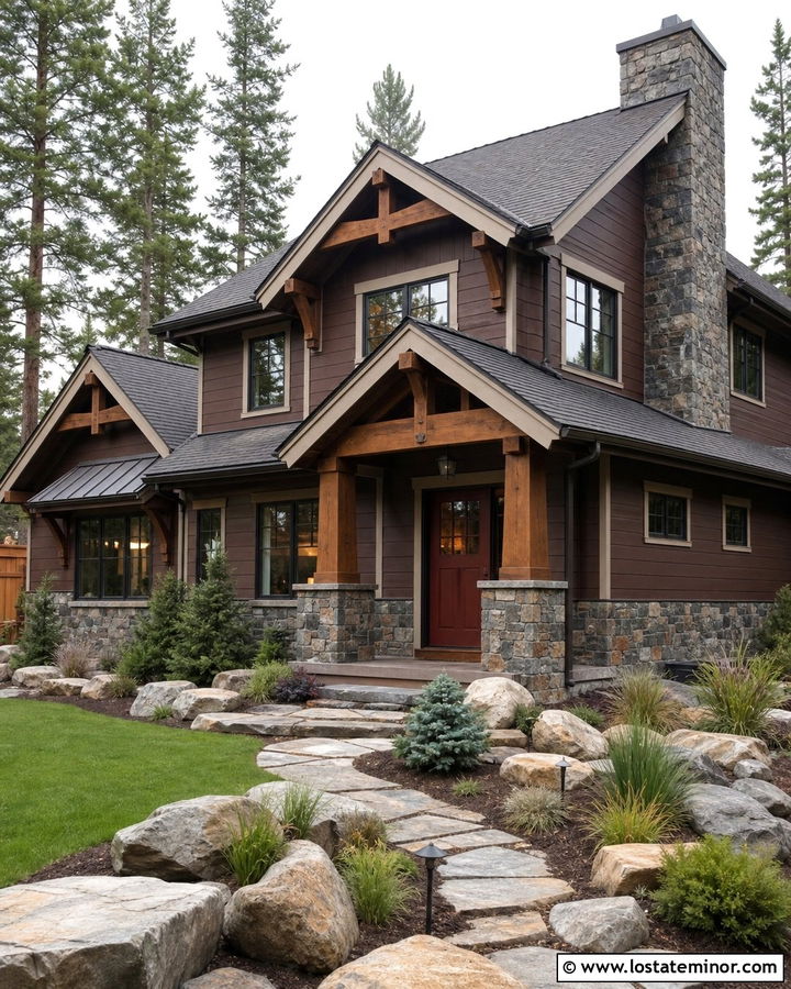 Brown Craftsman With Mountain Stone Wainscoting - 30 Stone House Design With Wainscoting Ideas