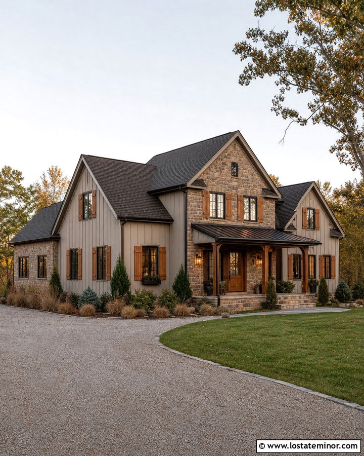 Brownstone House With Cedar Shutters - 30 Stone House Design With Shutters Ideas