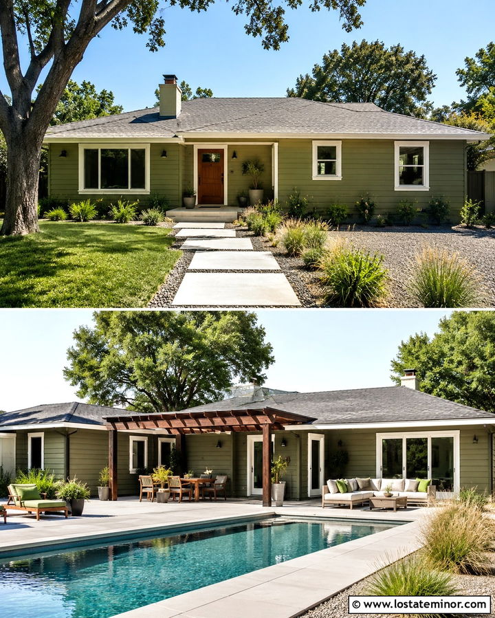 Budget Olive Green House And Pool Makeover - 30 Olive Green House Design With Swimming Pool Ideas