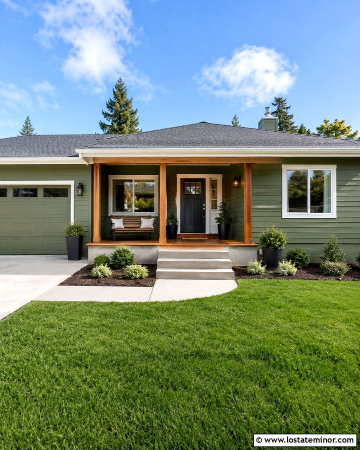 Budget Olive Green Ranch House Porch Update - 30 Olive Green House Design With Front Porch Ideas
