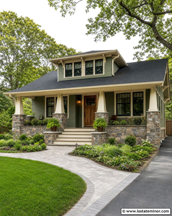 Bungalow Siding And Stone Porch - 30 Stone House Design With Siding Ideas