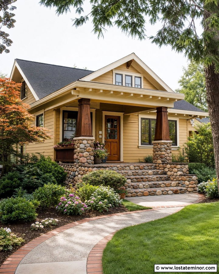 Bungalow With River Rock Porch - 30 Stone House Design With Stone Accents Ideas
