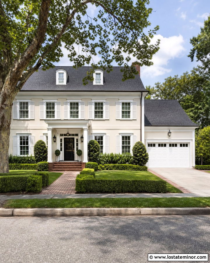 Canvas Tan Colonial With White Garage Door - 30 Beige House Design With Garage Door Ideas