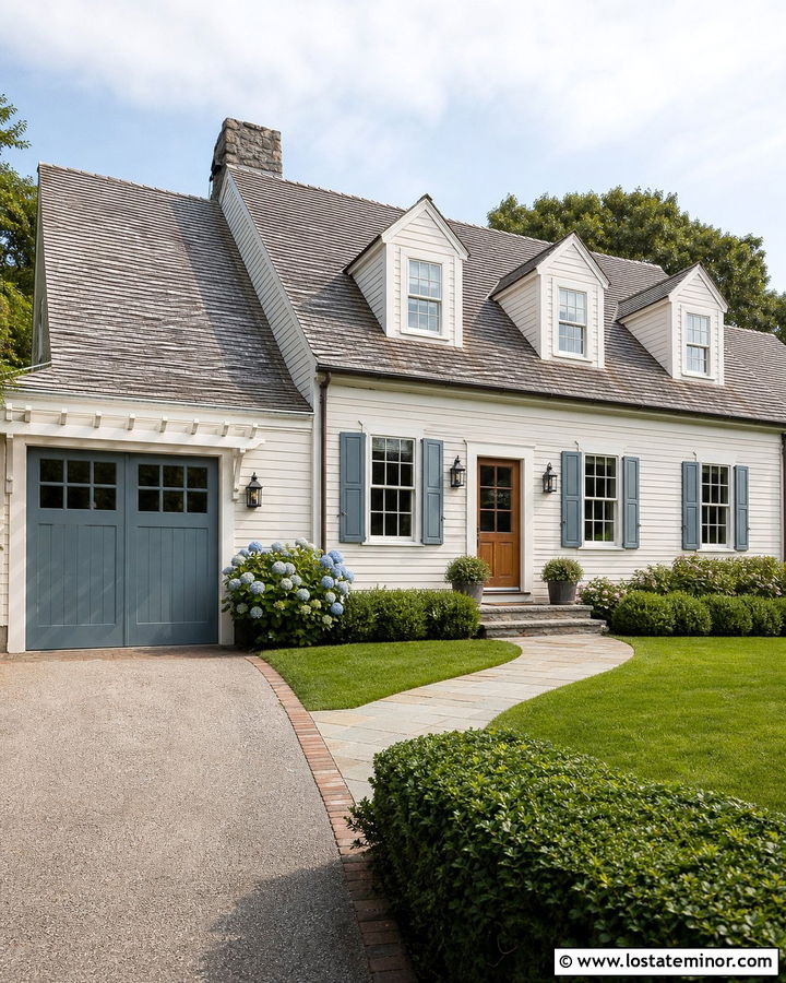 Cape Cod Off White House With Garage Door - 30 Off White House Design With Garage Door Ideas