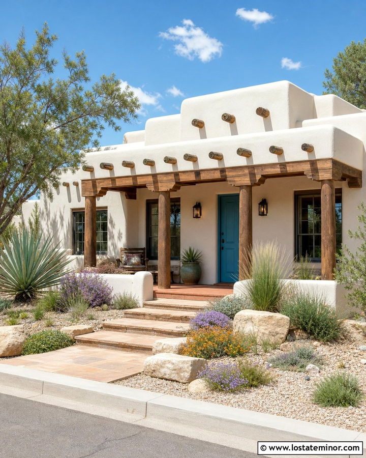 Casa Blanca Adobe With Wood Porch - 30 Warm White House Design With Front Porch Ideas