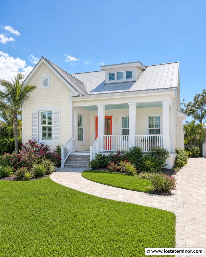 Casa Blanca House With Aqua Porch Ceiling - 30 Beige House Design With Porch Ceiling Ideas