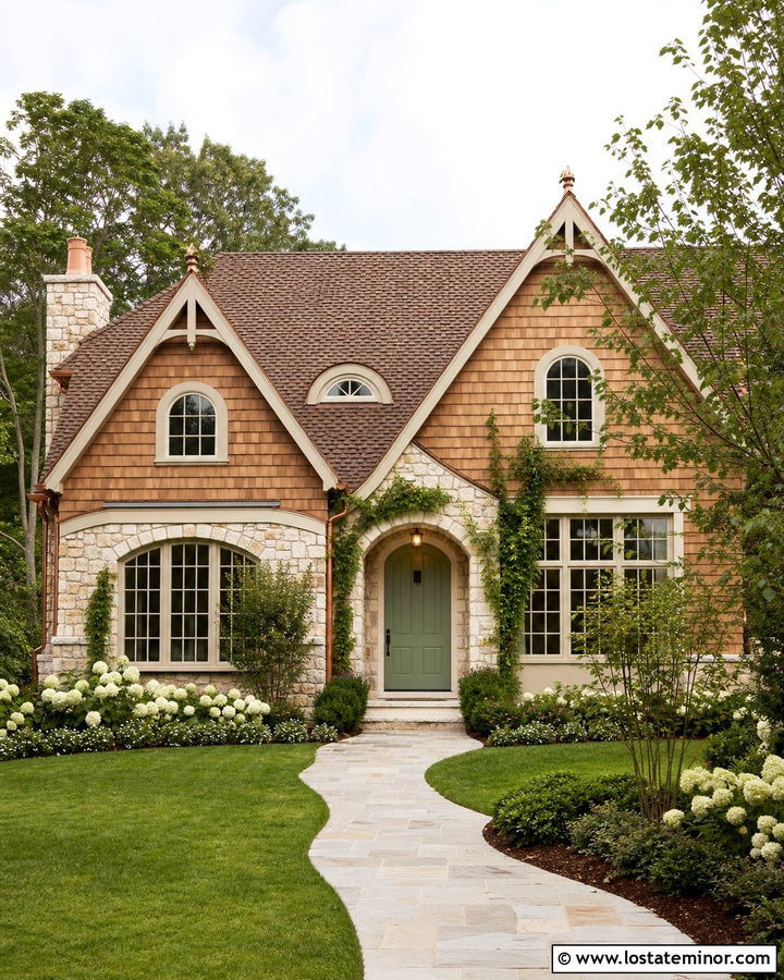 Cedar Shingle Cottage With Limestone - 30 Stone House Design With Shingles Ideas
