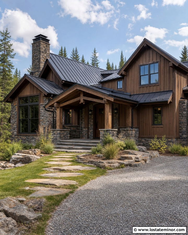 Cedar Siding And Mountain Stone House - 30 Stone House Design With Siding Ideas