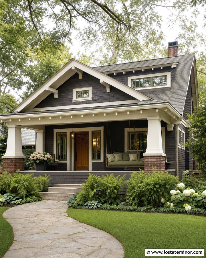 Charcoal Gray Bungalow With Sage Green Daybed - 30 Charcoal Grey House Design With Daybed Ideas