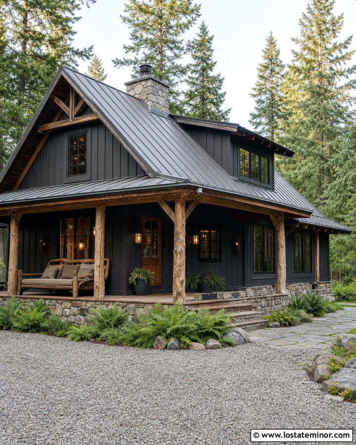 Charcoal Gray Cabin With Log Frame Daybed - 30 Charcoal Grey House Design With Daybed Ideas