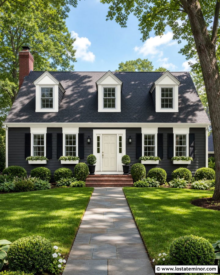 Charcoal Gray Cape Cod With White Front Door - 30 Charcoal Grey House Design With Front Door Ideas